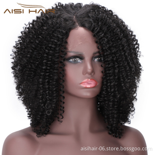 Aisi Hair Medium Long Afro Kinky Curly Wig Lace Frontal Natural Black Wig Synthetic Fluffy Lace Front Hair Wigs For Black Women